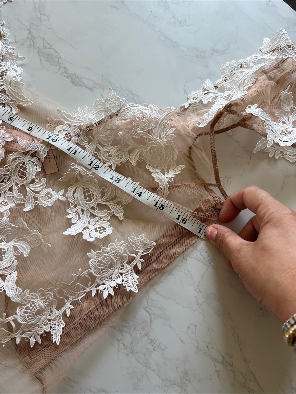 Victoria's Secret Nude Bodysuit with White Floral Lace - Picture 5 of 5